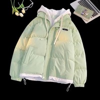 Manteau de rue pour femme, standard, à capuche, deux pièces, en coton rembourré, en polaire, automne/hiver, fermeture éclair, couleur contrastée, logo personnalisé, microfibre