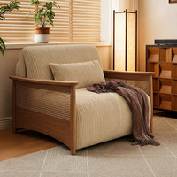 Canapé-lit en velours côtelé crème convertible en rotin et bois, multifonctionnel, fauteuil inclinable simple pour salon