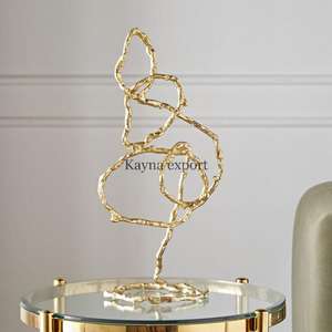 Sculpture en métal en aluminium de style art moderne plaqué or avec base en marbre blanc - Product Image 6