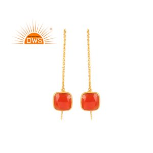 Pendiente colgante de piedras preciosas de ónix rojo Natural chapado en oro de 18 quilates, fabricante de joyería fina Demi - Product Image 1