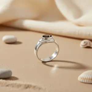 Anillo de Hombre de Plata de Ley 925 con Piedra Marrón, Patrón Geométrico, Engaste Invisible, Chapado en Rodio, para Regalo - Product Image 1