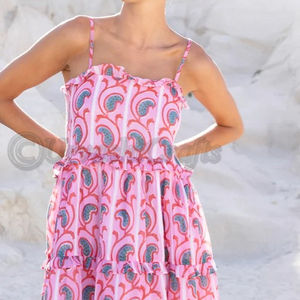 Vestido coqueto ceñido de alta calidad Corbatas ajustables en la cintura Mangas sueltas Cuerpo ahumado Vestidos de mujer - Product Image 1