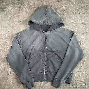 Nouveau design à la mode votre propre logo hommes survêtements avec fermeture éclair le plus chaud lavage à l'acide strass survêtement pour hommes - Product Image 3