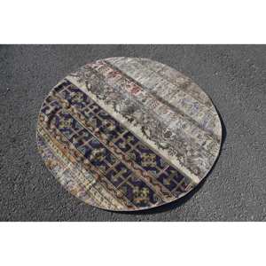 Tapis Vintage Bohème Violet Beige Laine Turque 4.6ft X 4.6ft Classique Rectangulaire Design Patchwork Motif pour Entrée Couloir - Product Image 2