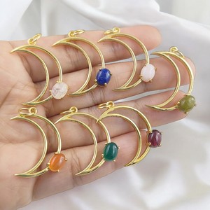Crescent Shape <b>Pendant</b> 8x6mm Oval Shape Gemstone Prong Set Gold Plated Half Moon Charms Handmade Healing Jewelry Bulk Supplier - Product Image 6
