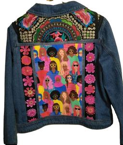 เสื้อแจ็คเก็ตยีนส์แฟชั่นลำลองสีน้ำเงินกรมท่า แขนยาว ติดกระดุม คอวี สำหรับผู้หญิง - Product Image 3