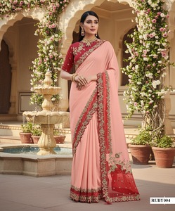 Exclusivo Georgette de seda con bordado de lentejuelas Saree mujer fabricante de moda y proveedor de Surat a la tarifa más baja - Product Image 4