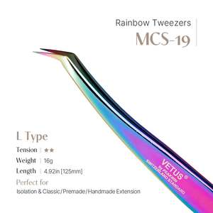 Pinzas de Precisión de Acero Inoxidable en Forma de L MCS-19 Rainbow, Aplicador de Pestañas con Punta para Volumen, Muestra Gratis - Product Image 2