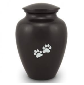 Matte <b>Black</b> Pet Memorial Urn with Silver Paw Detail for Simple and Respectful Remembrance - Product Image 1