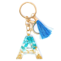 Porte-clés en résine époxy personnalisé, pendentif fleur, paillettes en résine, lettres de l'alphabet, porte-clés
