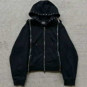 Fabricant de pantalons de survêtement évasés en coton 100% personnalisés et sweat à capuche surdimensionné Distressed Vintage Sun Faded Zip up Acid Wash Hoodies Men - Product Image 2