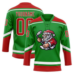 Maillot de hockey réversible brodé 3D du Père Noël de Noël personnalisable Service OEM disponible avec col en dentelle - Product Image 1