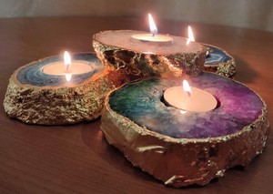 Portavelas de ágata chapado en oro para decoración del hogar, soporte de vela de cristal, multicolor, teñido, venta al por mayor - Product Image 3