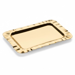 Plateau rectangulaire en or de qualité exclusive, plateau de service pour la nourriture, décoration de la maison, plateau de service avec bord festonné, prix raisonnable - Product Image 1
