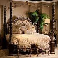 Ensemble de lit en bois massif de style français, sculpté à la main, taille Queen, design moderne, luxueux et élégant, ensemble de chambre classique royal pour la maison et la chambre de mariage