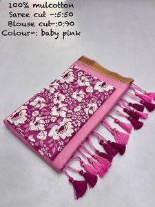 Saree en coton de soie de lin fluide avec imprimés de fleurs numériques et chemisier contrasté avec impression numérique parfait pour la célébration - Product Image 5