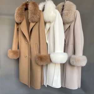 Women's Winter Fashion <b>Wool</b> & Blends <b>Coat</b> Real Fox Fur Collar Cashmere <b>Coat</b> <b>with</b> <b>Belt</b> for Women - Product Image 1
