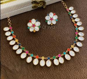 Conjunto de collar con aspecto de piedra chapada en oro de moissanita simple de alta calidad, pendientes para mujer, joyería de diseñador para ropa de boda - Product Image 3