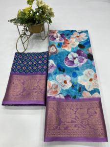 Collection de saris imprimés numériques en lin lourd pour adultes vêtements indiens et pakistanais avec bordure en jacquard doré - Product Image 6