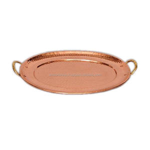 Plateau en cuivre métallique de fabrication artisanale, table à manger, décoration, service de nourriture, forme ovale, style classique, écologique, personnalisable - Product Image 5