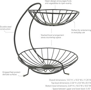 2-Tiered Rattan Storage <b>Baskets</b> Kitchen Counter Top Hanging Organizer for Fruit <b>Bread</b> and Home Use with Handles - Product Image 4