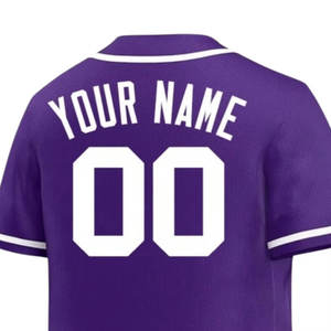 Camiseta de béisbol morada personalizada con botones, camiseta de béisbol de equipo con nombre y número personalizados, poliéster transpirable de secado rápido - Product Image 5