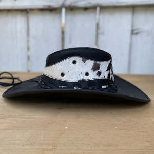 Western Cowboy <b>Hat</b> Black Wide Brim Cowhide Patch Bull Skull Emblem Braided <b>Band</b> Unisex Outdoor Casual Adult 58-60CM - Product Image 6