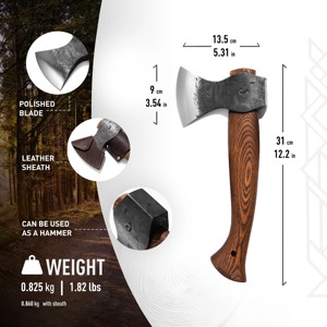 Mini hacha para acampar, hacha vikinga de acero al carbono con mango de madera de Fresno, regalo de supervivencia DIY perfecto para padres, padrinos, maridos, regalo. - Product Image 3