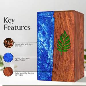 Urnas decorativas de diseño de resina de hoja verde para cenizas humanas Urnas de cremación Urnas de madera para cenizas humanas - Product Image 1