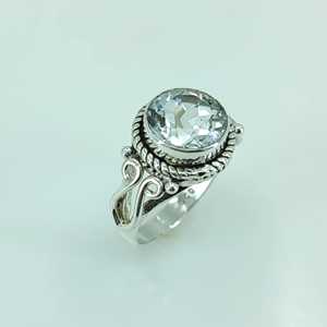 Navya Craft Handmade Women's Ring 925 <b>Solid</b> Sterling <b>Silver</b> with White Topaz Bezel Setting Inlay Gift for Women - Product Image 4