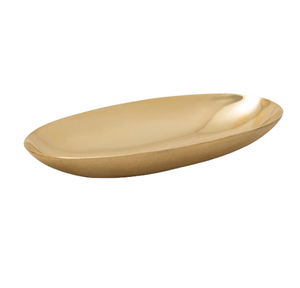 Plateau de nourriture métallique arrondi plat décoratif de table poli d'or et plateau plateau de service en métal vaisselle - Product Image 4