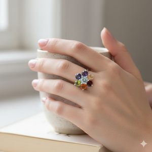 Anillo de Plata de Ley 925 con 7 Piedras Preciosas de Chakra, Chapado en Plata, Joyería Espiritual - Product Image 2