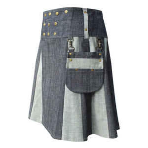 Kilt Escocés Hecho a Mano para Hombre - Kilt de Mezclilla con Pliegues de Dos Tonos, Bolsillo Desmontable y Botones de Latón - Product Image 2