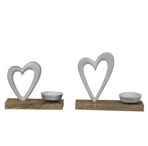 Meilleure vente coeur en aluminium et T-Light couleur blanche sur socle en bois lot de 2 fabriqués à la main personnalisés décoratifs de Noël - Product Image 1