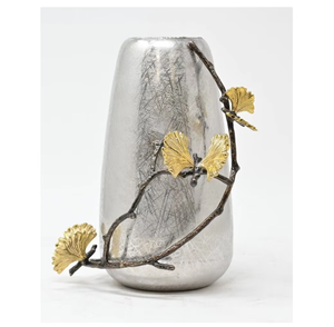 Florero de metal para la decoración del hogar, decoración de boda, habitación, jarrón de metal costero con detalles florales - Product Image 2