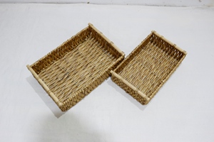 Artex Dong Thap Factory Handmade Rectangular <b>Water</b> Hyacinth Baskets Set of 2 with <b>Iron</b> Frame and Wooden Handles for Rustic Decor - Product Image 2