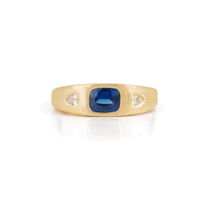 <b>Dainty</b> Rhodium Plated Blue Sapphire Diamond Signet <b>Ring</b> for Wedding - Product Image 1