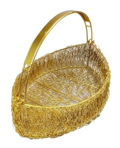 Venta al por mayor de metal cuadrado boda hogar decorativo oro regalo cesta de frutas con asa - Product Image 3