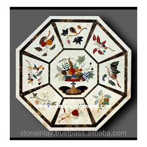 Forma octogonal, piedra blanca Natural, mármol, incrustado, estructura artística, trabajo incrustado, mesa de comedor - Product Image 1