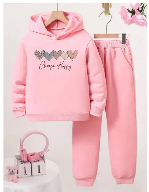 2024 детский зимний комплект одежды розового цвета, спортивный костюм, спортивный костюм с длинным рукавом, пуловер из 2 предметов, спортивный костюм для девочек