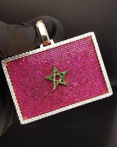 Plaque de nom rectangulaire personnalisable pour homme, style hip-hop unique, bijoux en argent 925, pierre principale de grande taille - Product Image 1