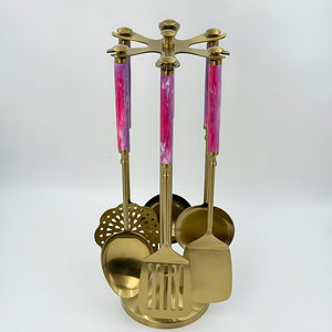 Juego de Utensilios de Cocina Creativo de Acero Inoxidable de 6 Piezas con Mango de Resina, Acabado Dorado de Alta Calidad para Uso en la Cocina - Product Image 2