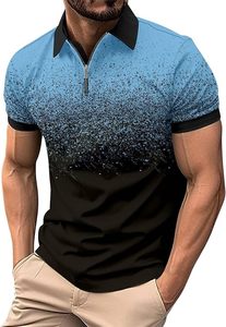 Nouveau Design hommes 1/4 Zip couleur progressive Golf polos été revers manches courtes Slim Fit Polo t-shirt - Product Image 5