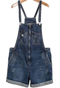 Denim High Quality women shorts Dungaree Light Wash Distressed Vintage Shorts Effortless Style Bib <b>Overall</b> Button Printed Trendy - Product Image 5