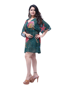 ชุดคลุมชายหาด Kaftan สั้นพิมพ์ลายสัตว์ทะเลของผู้หญิงฟรีไซส์ผ้าจอร์เจียไร้น้ำหนัก - Product Image 2