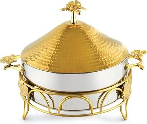 Metal Casserole With Gold Color <b>Stand</b> Hot Case Handmade Luxury Warm Casserole Party Home Hotel Restaurant logo Accept, Western - Product Image 1