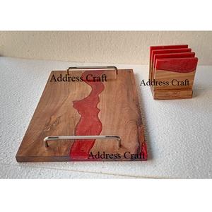 European Style Rectangular Wooden and Resin Art <b>Tray</b> <b>With</b> Premium Metal <b>Handles</b> Perfect For Kitchen Dining And Gifting Usage - Product Image 5