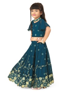 Shoryam - Lehenga Choli de Georgette para Niñas, Mangas de Mariposa |   Vestido Largo de Fiesta Étnico Tradicional con Lentejuelas y Bordado Floral - Product Image 4