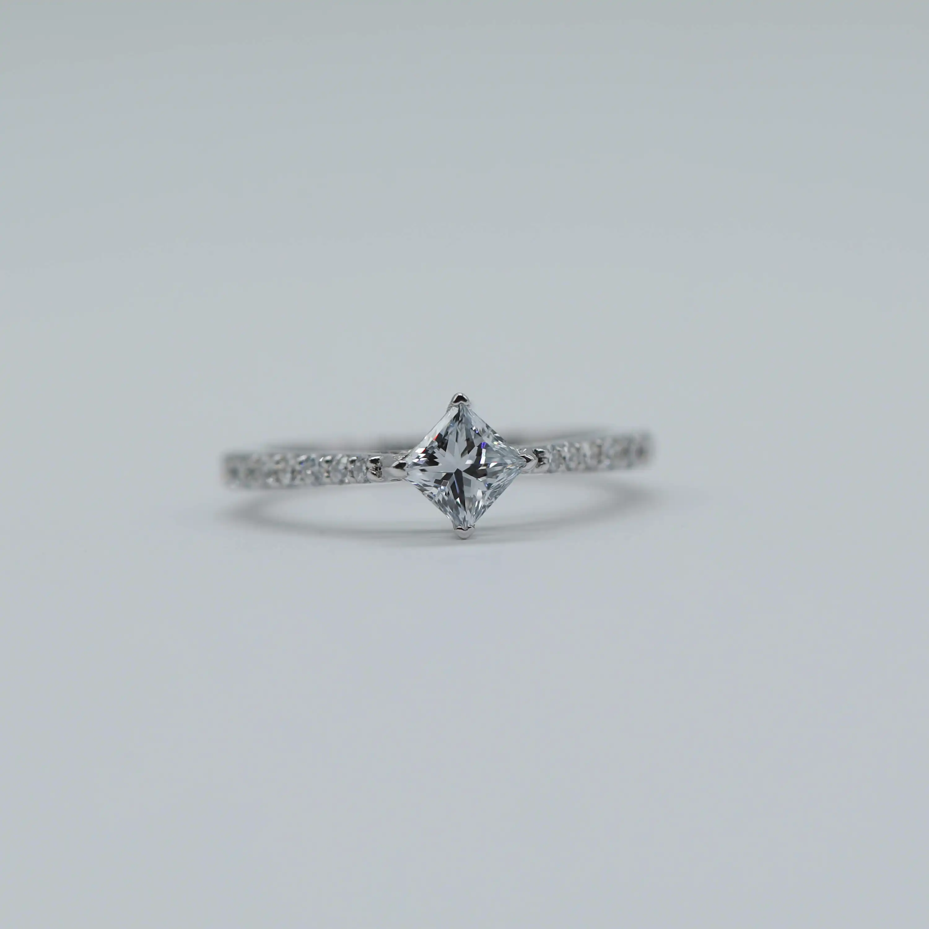 0.50 Ct Princess Cut Conflict Free Grey Lab Diamond Half Eternity Luxurious Accent Engagement Ring IN 18KT SOLID GOLD