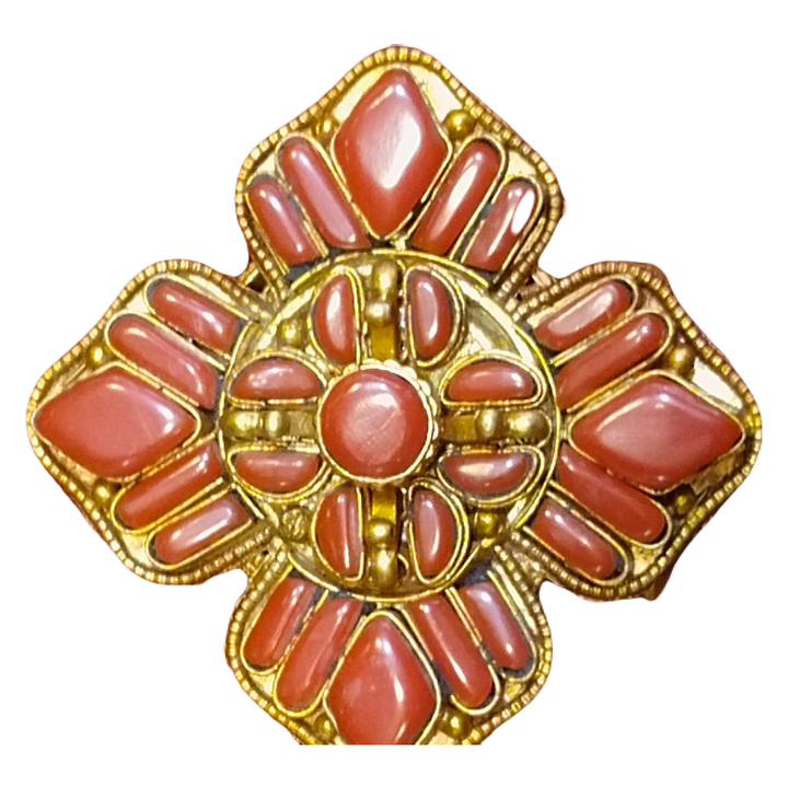 Handmade Gold-Plated Ghau Jewelry Square Shape Corals Floral Number Patterns Turquoise Brass Metal Charms-Fine Pendants